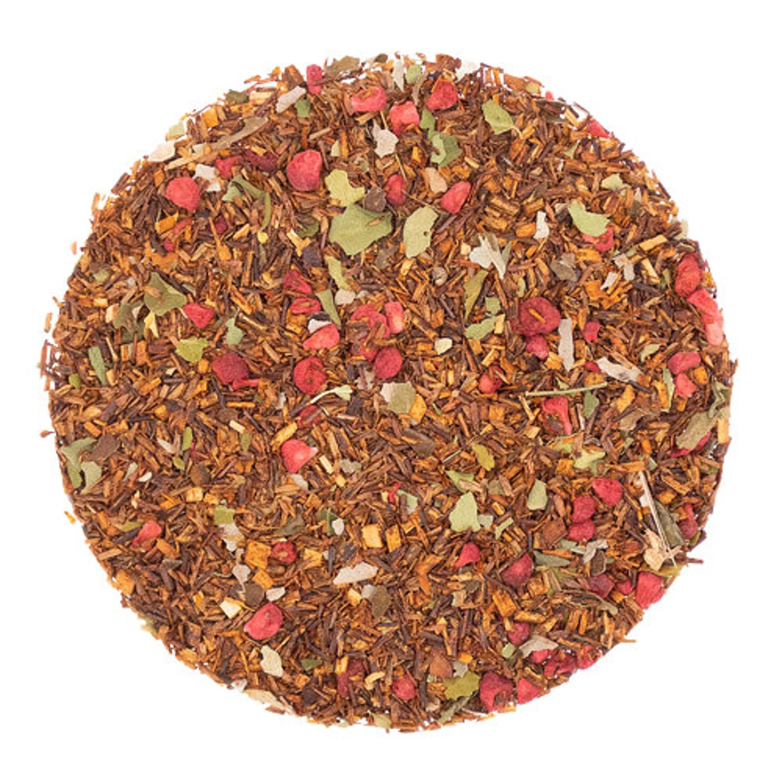 Rooibos arbata su aviečių gabalėliais ir mėtų lapeliais